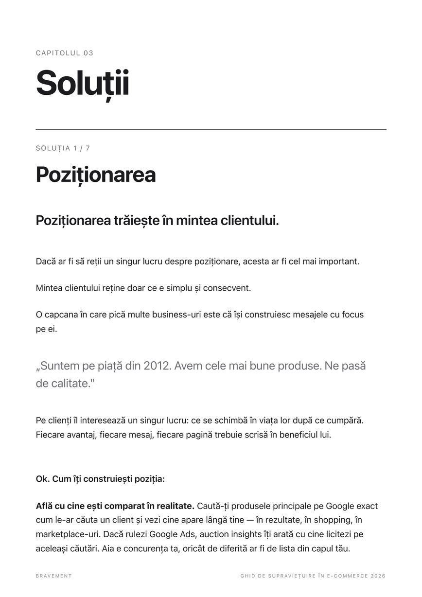 Pagină din capitolul de soluții, despre poziționare